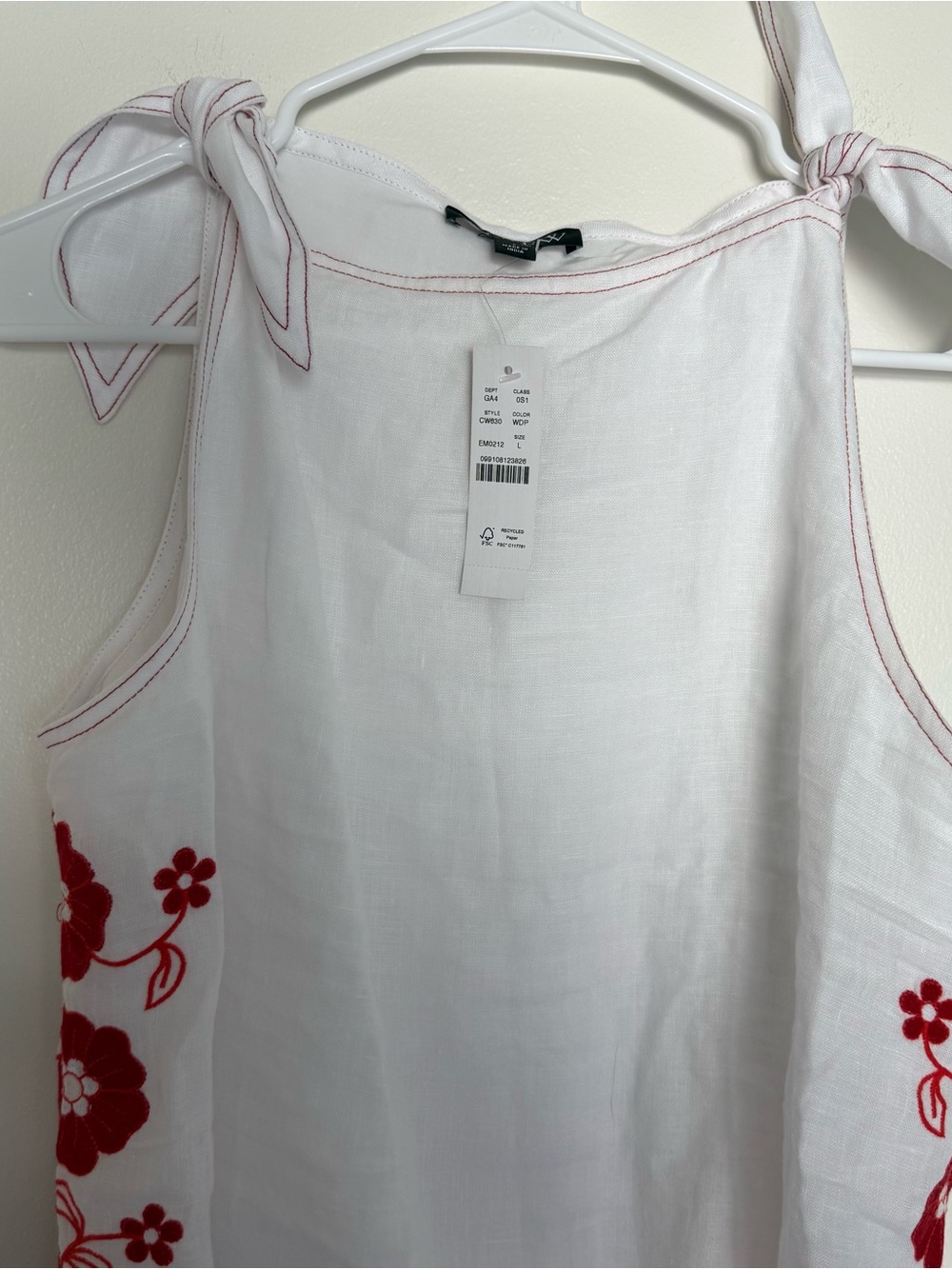 J. Crew Sadie Linen Embroidered Red Floral Sleeveless Tie Strap Dress - Picture 3 of 11